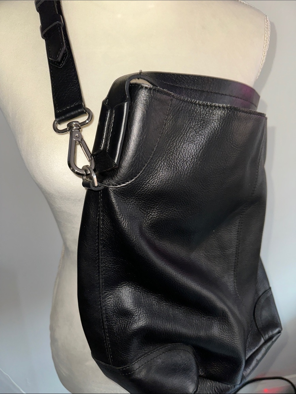 Classic Black Leather Shoulder Bag